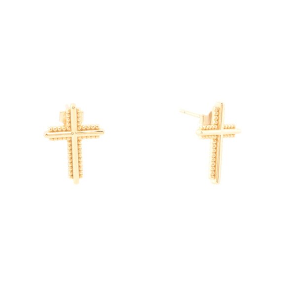 MILOR SILVER  Italy 14kt Gold Plated Cross Bead Edge Earrings - Picture 1 of 2